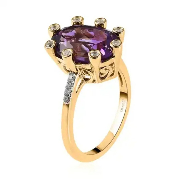 Natural Amethyst Accented By Natural White Zircon Ring. - Picture 4 of 8